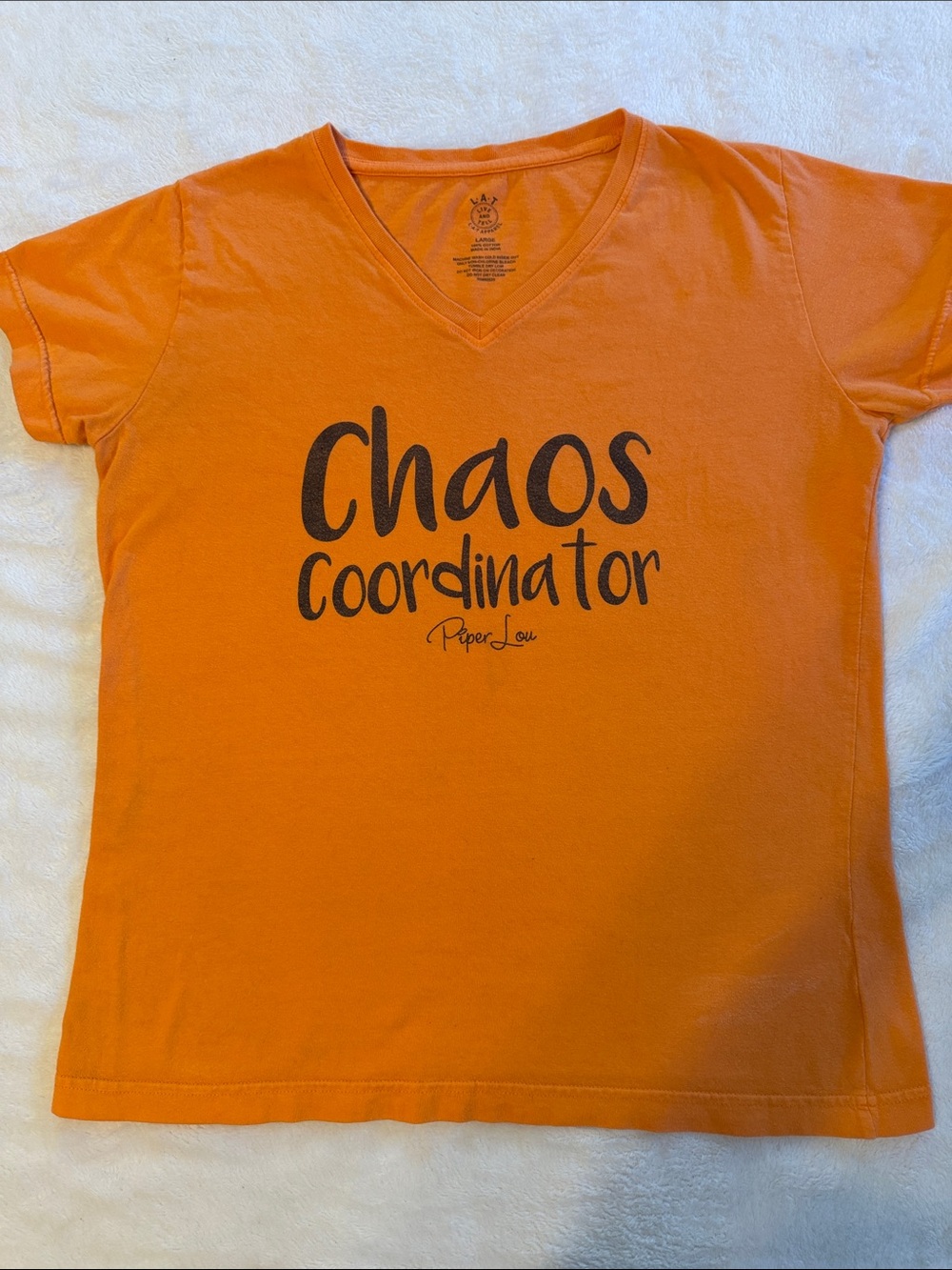 Women’s Orange V-Neck 'Chaos Coordinator' Short Sleeve Tee by Paper Lou